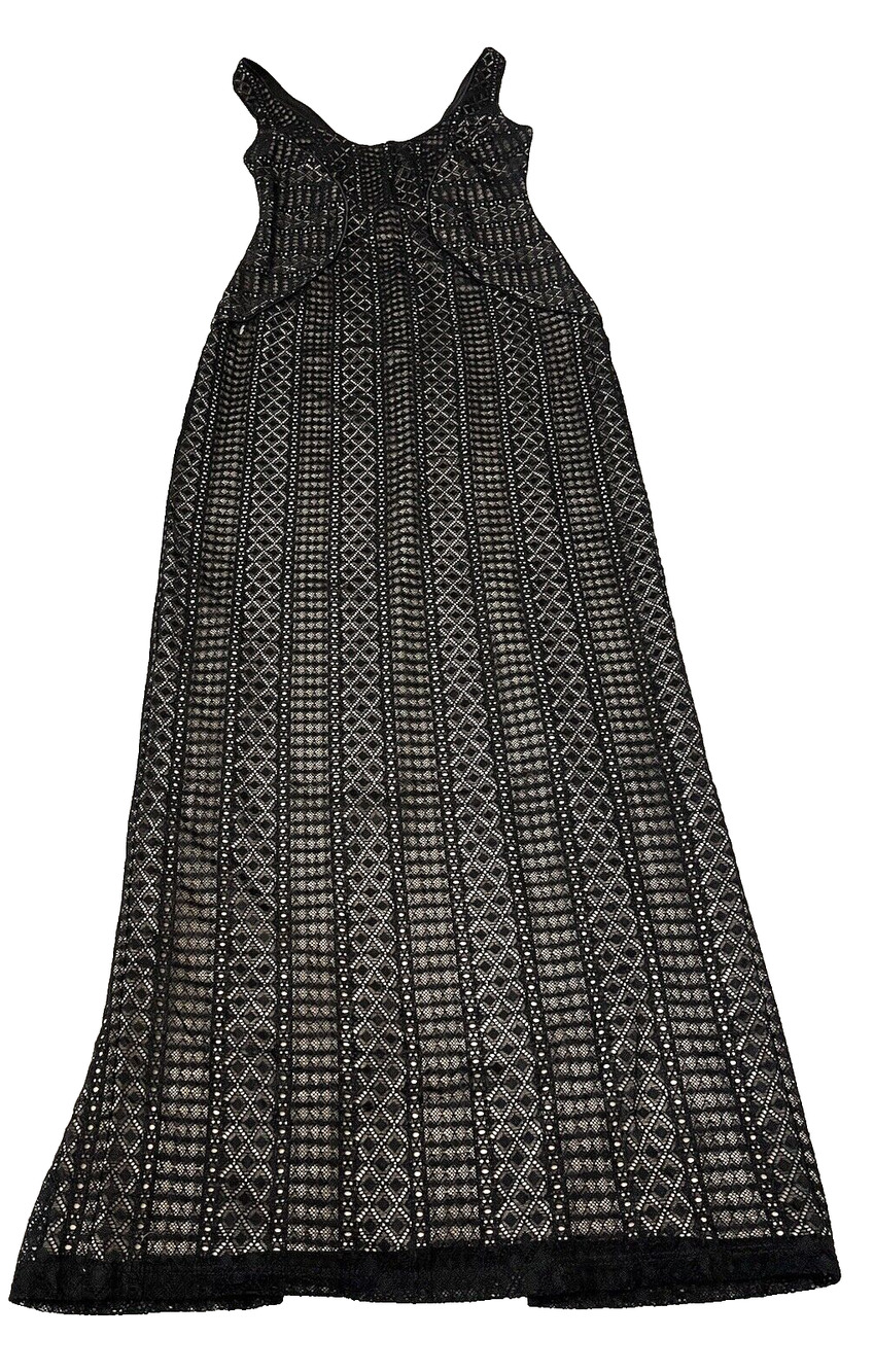 The Jetset Diaries Lace Overlay Maxi Dress Sz 8 Black Lined High Slit Pullover